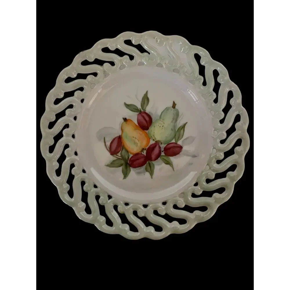Vintage reticulated 4 milkglass fruit plates  decorative purposes w/ Signature